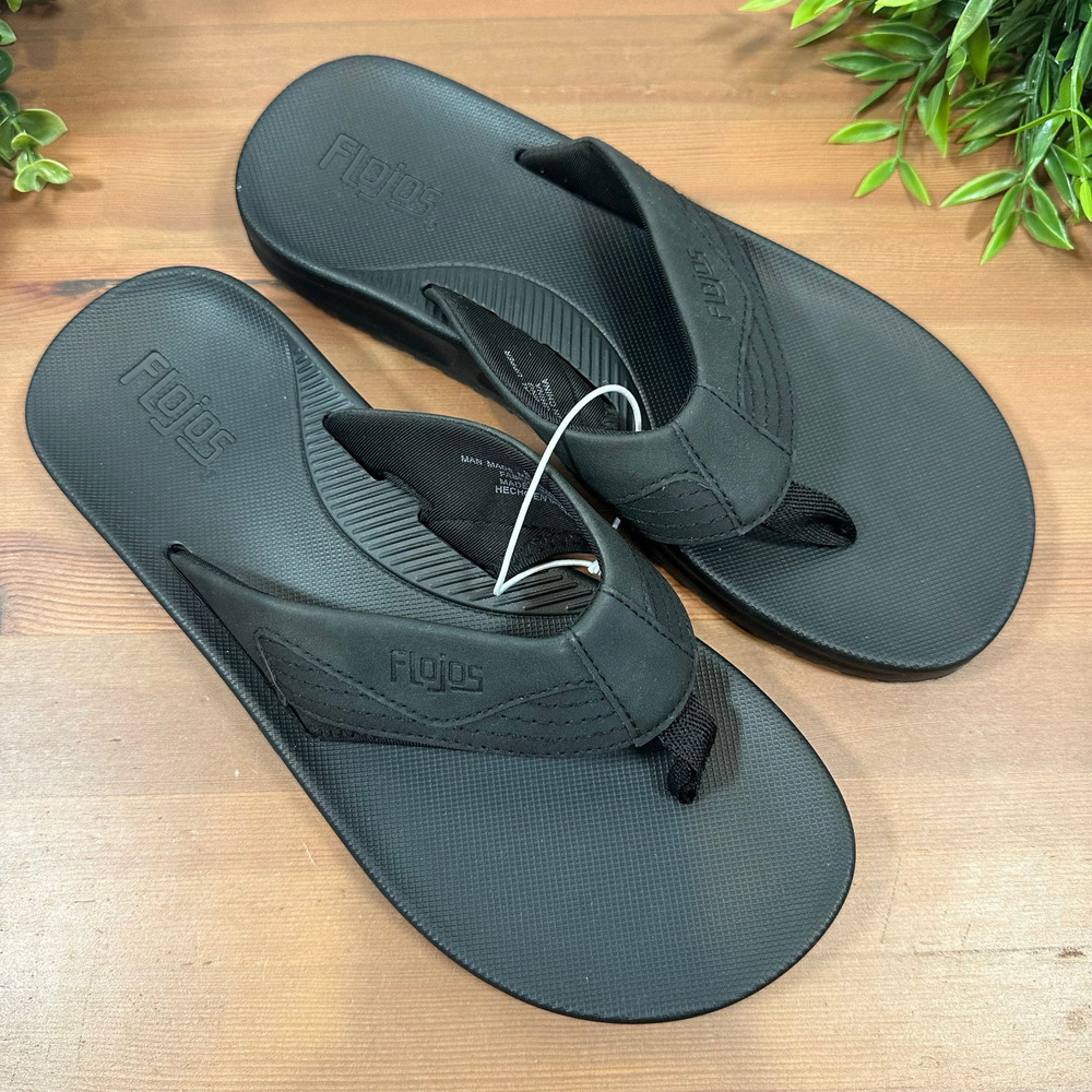 Flojos Men's Black Flip Flop Sandals Size 8 New